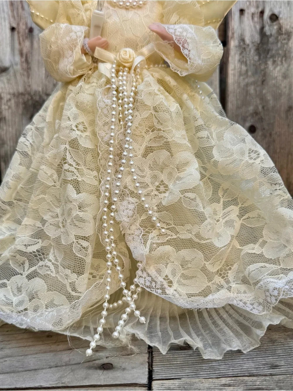 Rare Vintage House of Lloyd Lighted Angel Tree Topper Cream Lace & Pearls
